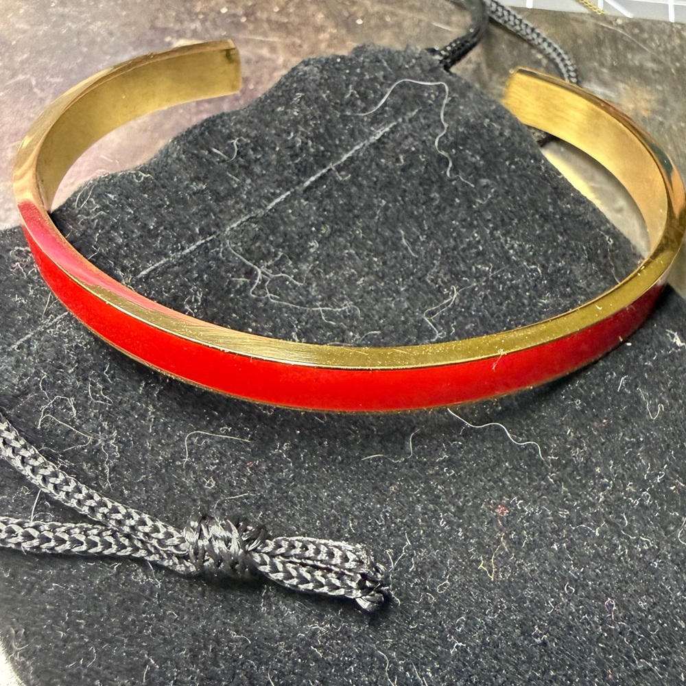 Gold-Tone Red Enamel Cuff Bracelet